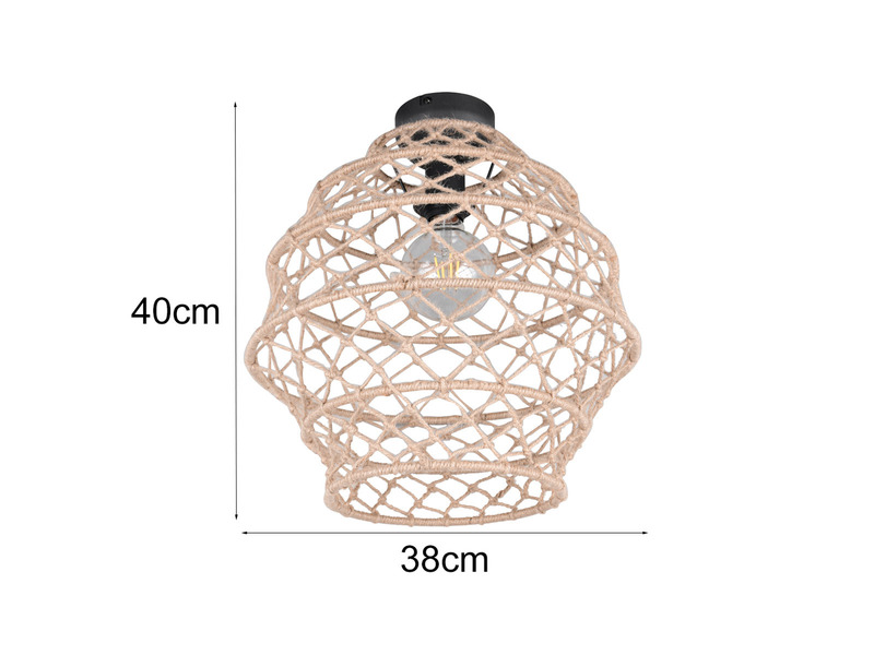 LED Boho Deckenleuchte mit Lampenschirm geflochten aus Hanfseil, Ø 38cm