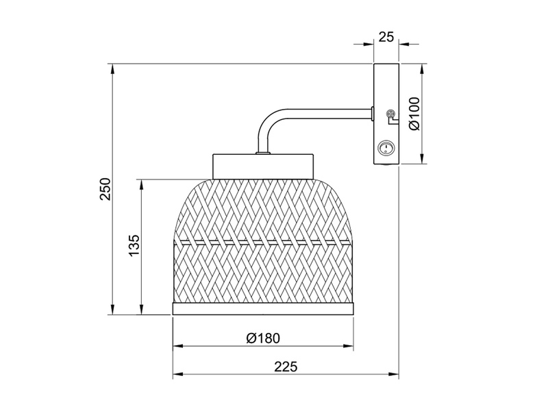 LED Wandleuchte mit Schalter & Korb Lampenschirm aus Bambus, Höhe 25cm
