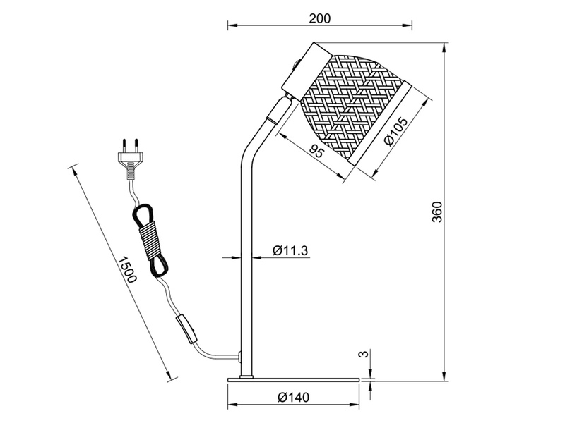 LED Schreibtischleuchte mit Korb Lampenschirm aus Bambus, Höhe 36cm