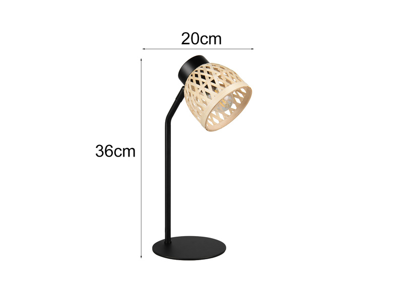 LED Schreibtischleuchte mit Korb Lampenschirm aus Bambus, Höhe 36cm