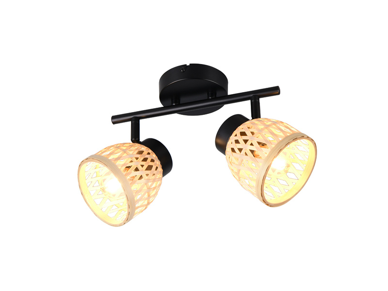 LED Deckenstrahler 2-flammig mit Korb Lampenschirmen aus Bambus, Breite 37cm