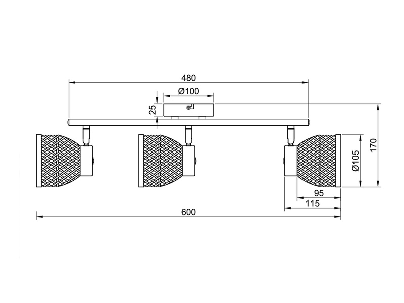 LED Deckenstrahler 3-flammig mit Korb Lampenschirmen aus Bambus, Breite 60cm