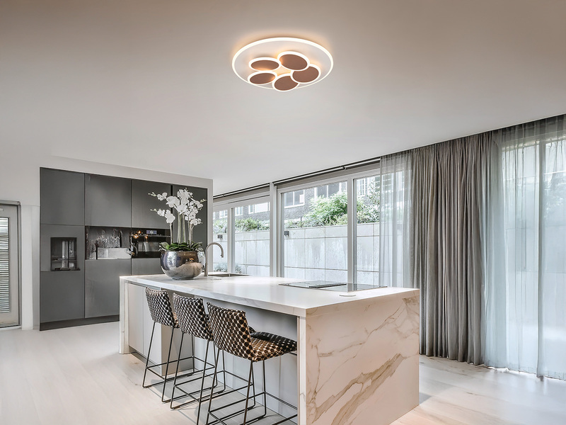 LED Deckenleuchte MANDALA Grau Braun mit Fernbedienung dimmbar, Tageslicht Ø49cm