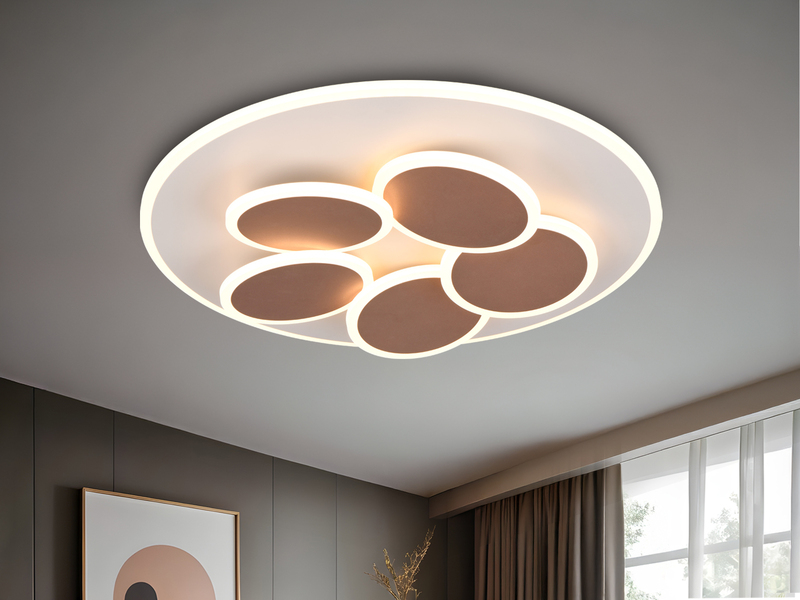LED Deckenleuchte MANDALA Grau Braun mit Fernbedienung dimmbar, Tageslicht Ø49cm