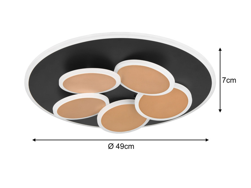 LED Deckenleuchte MANDALA Schwarz Gold mit Fernbedienung & Tageslicht Ø 49cm