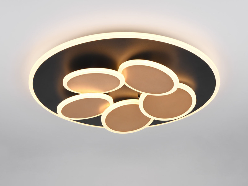 LED Deckenleuchte MANDALA Schwarz Gold mit Fernbedienung & Tageslicht Ø 49cm