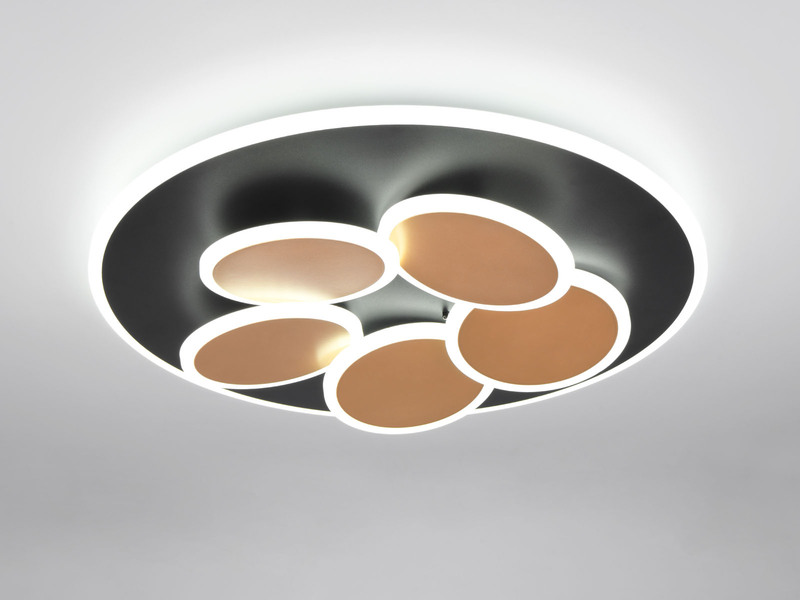 LED Deckenleuchte MANDALA Schwarz Gold mit Fernbedienung & Tageslicht Ø 49cm