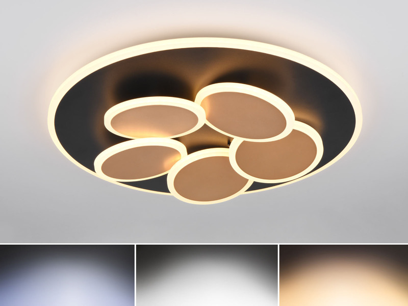 LED Deckenleuchte MANDALA Schwarz Gold mit Fernbedienung & Tageslicht Ø 49cm