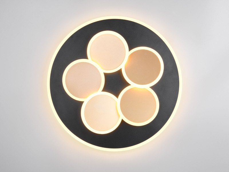 LED Deckenleuchte MANDALA Schwarz Gold mit Fernbedienung & Tageslicht Ø 49cm