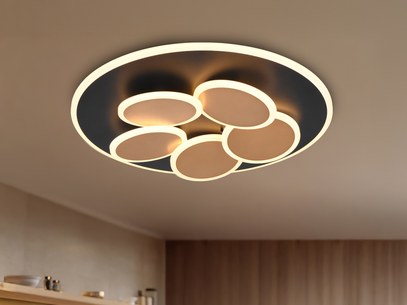 LED Deckenleuchte MANDALA Schwarz Gold mit Fernbedienung & Tageslicht Ø 49cm