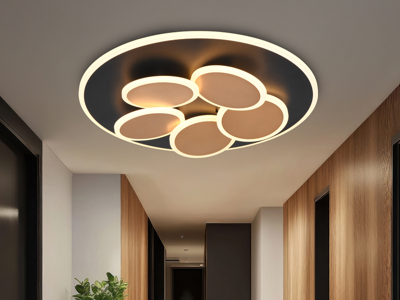 LED Deckenleuchte MANDALA Schwarz Gold mit Fernbedienung & Tageslicht Ø 49cm