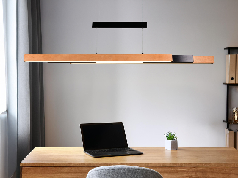 LED Pendelleuchte TRAJAN ausziehbar höhenverstellbar Schwarz Holz, Breite 150cm