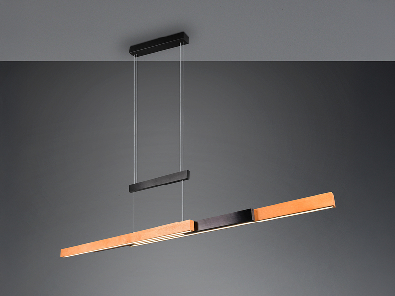 LED Pendelleuchte TRAJAN ausziehbar höhenverstellbar Schwarz Holz, Breite 150cm