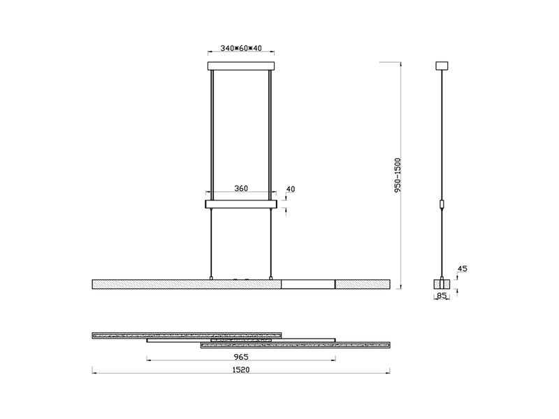 Ausziehbare LED Pendelleuchte TRAJAN höhenverstellbar Schwarz mit Holz, B: 150cm