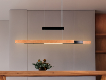 LED Pendelleuchte TRAJAN ausziehbar höhenverstellbar Schwarz Holz, Breite 150cm