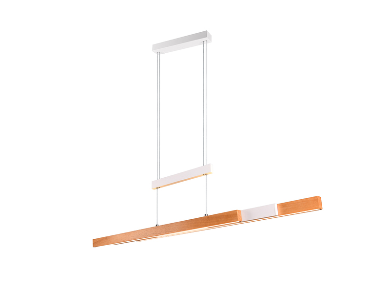 LED Pendelleuchte TRAJAN ausziehbar höhenverstellbar Weiß Holz, Breite 150cm