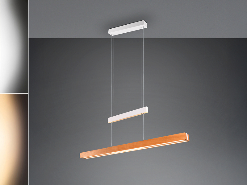 LED Pendelleuchte TRAJAN ausziehbar höhenverstellbar Weiß Holz, Breite 150cm