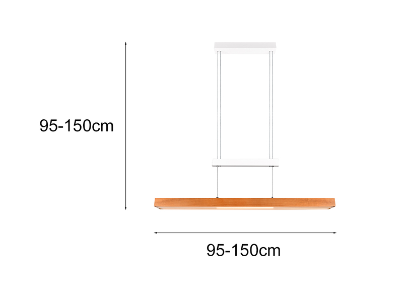 Ausziehbare LED Pendelleuchte TRAJAN höhenverstellbar Weiß mit Holz Breite 150cm