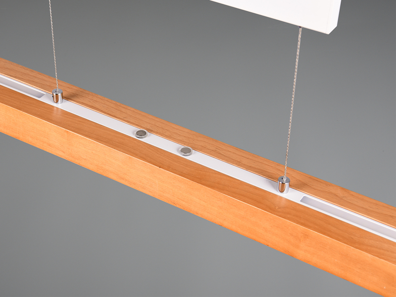 LED Pendelleuchte TRAJAN ausziehbar höhenverstellbar Weiß Holz, Breite 150cm