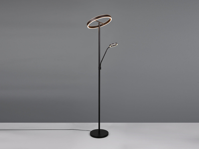 LED Stehlampe WILLIS mit Leselampe, dimmbar, 3 Lichtfarben, Schwarz, 180cm groß