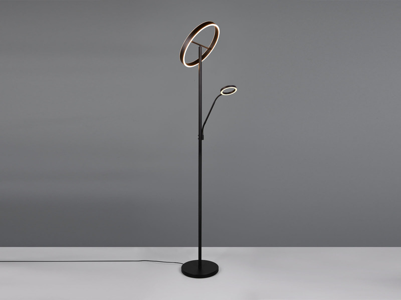 LED Stehlampe WILLIS mit Leselampe, dimmbar, 3 Lichtfarben, Schwarz, 180cm groß