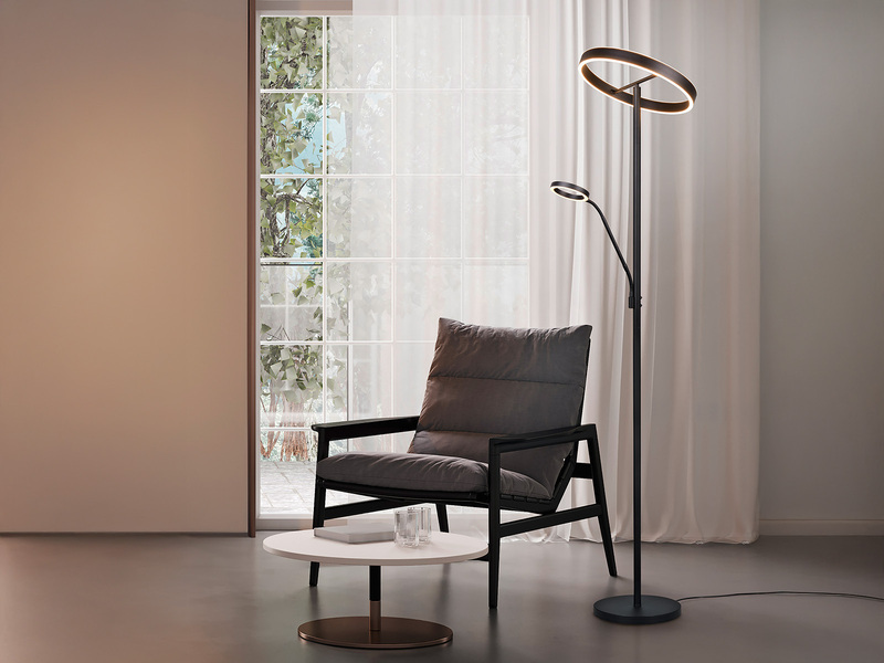 LED Stehlampe WILLIS mit Leselampe, dimmbar, 3 Lichtfarben, Schwarz, 180cm groß