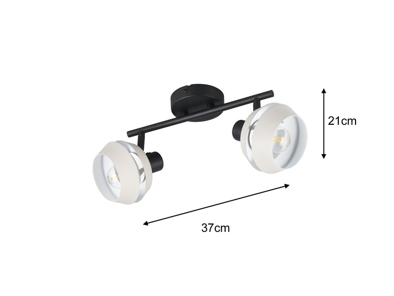 LED Deckenstrahler 2-flammig Schwarz, Metallschirme Grau, Breite 37cm