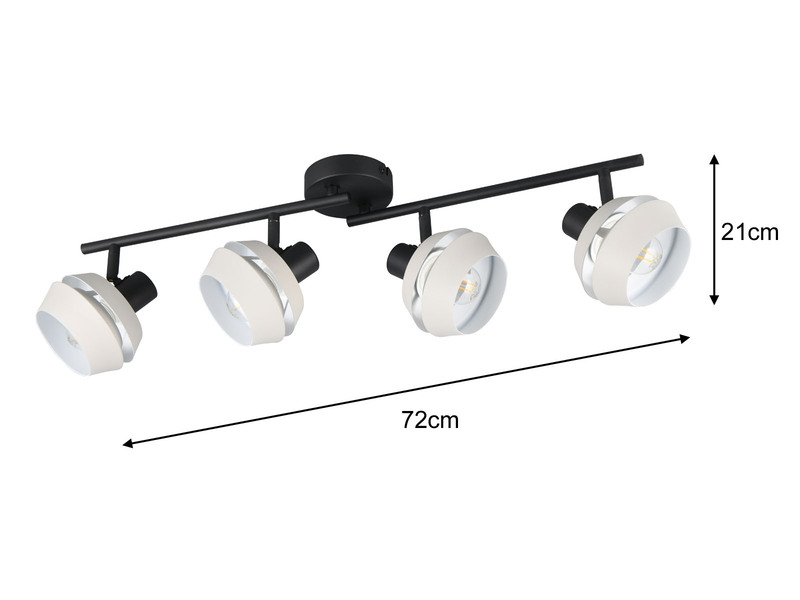 Deckenstrahler 4flammig mit LED dimmbar, Spots schwenkbar, 72cm lang