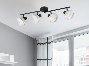 Deckenstrahler 4flammig mit LED dimmbar, Spots schwenkbar, 72cm lang