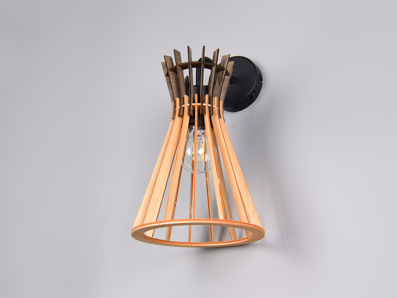 LED Wandleuchte mit Schalter & Lamellen Lampenschirm in Holzoptik, Höhe 24cm