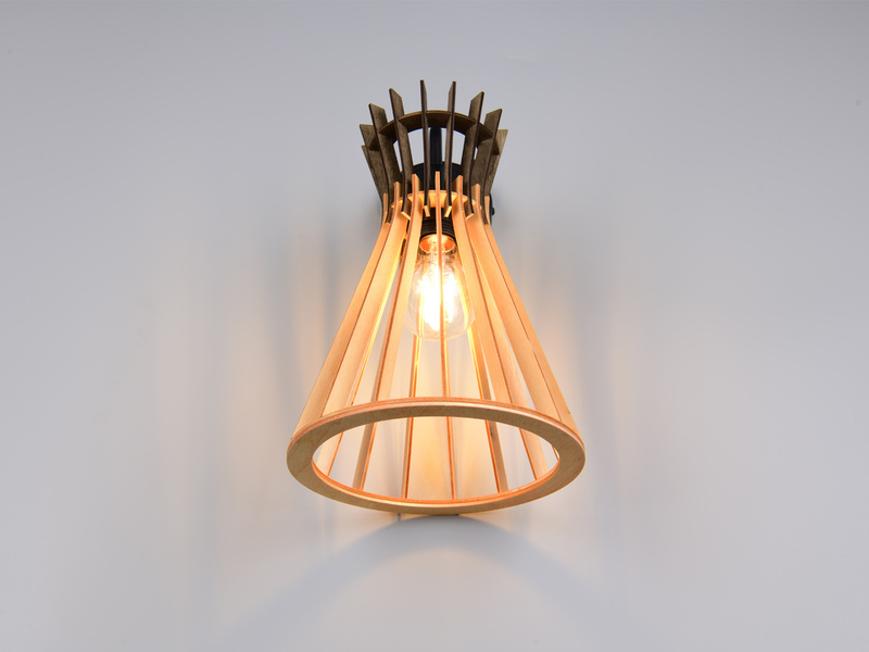 LED Wandleuchte mit Schalter & Lamellen Lampenschirm in Holzoptik, Höhe 24cm