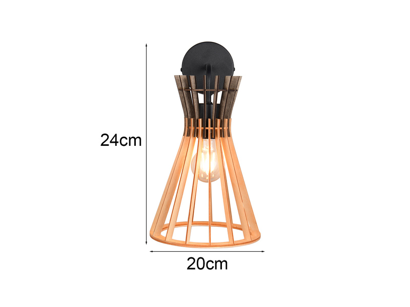 LED Wandleuchte mit Schalter & Lamellen Lampenschirm in Holzoptik, Höhe 24cm