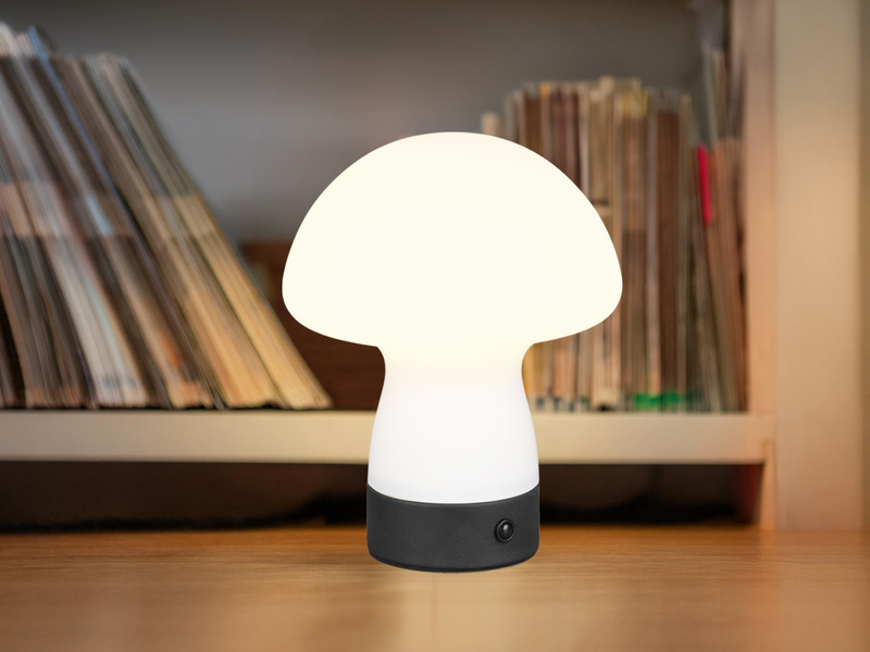 Kleine Akku Tischlampe DOOLEY aus Glas Weiß, Höhe 18cm