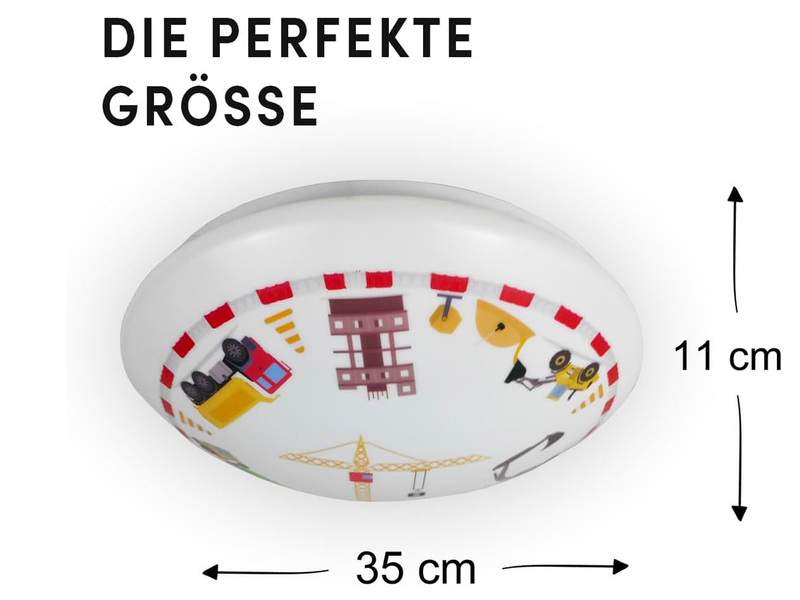 Coole LED Deckenleuchte mit Baustellen Motiv fürs Kinderzimmer, bunt Ø 35cm