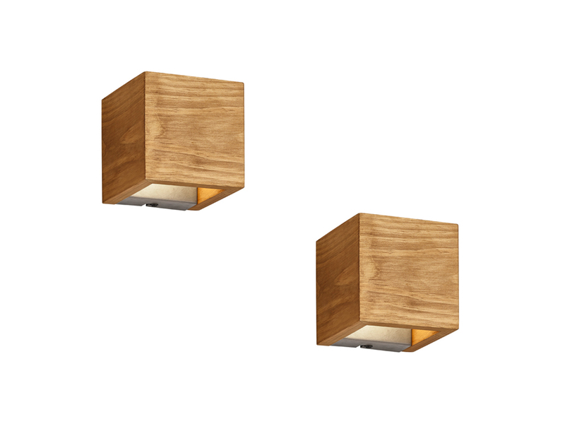 2er SET kleine Up and Down LED Innen Wandlampen aus Echtholz 11 x 11cm