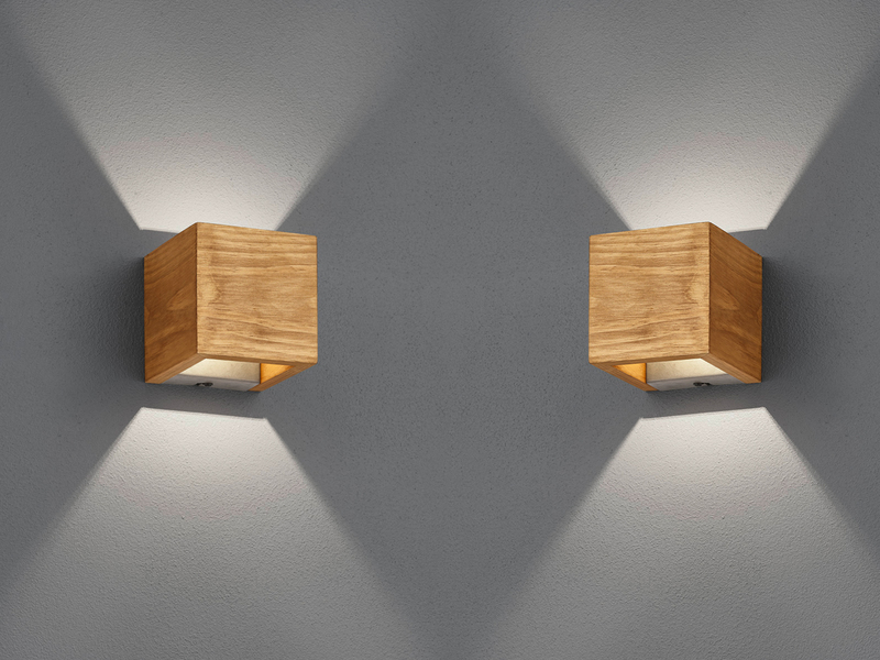 2er SET kleine Up and Down LED Innen Wandlampen aus Echtholz 11 x 11cm