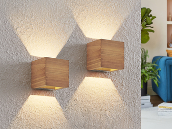 2er SET kleine Up and Down LED Innen Wandlampen aus Echtholz 11 x 11cm