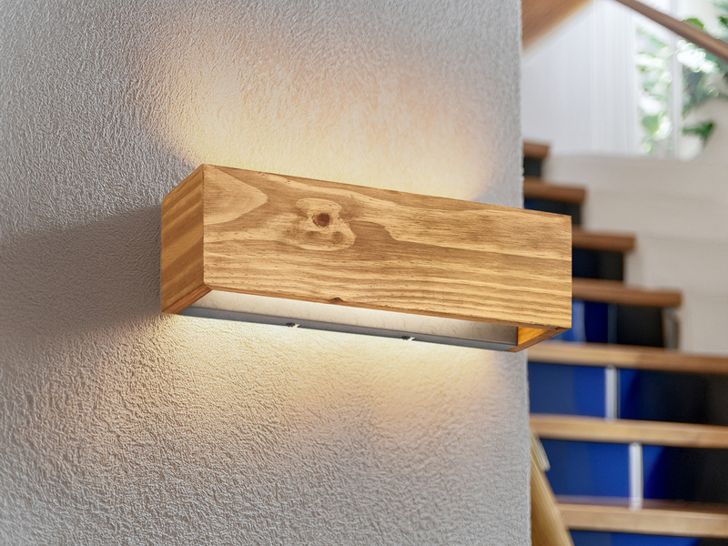 2er SET Up and Down LED Innen Wandlampen aus Echtholz, Breite 37cm