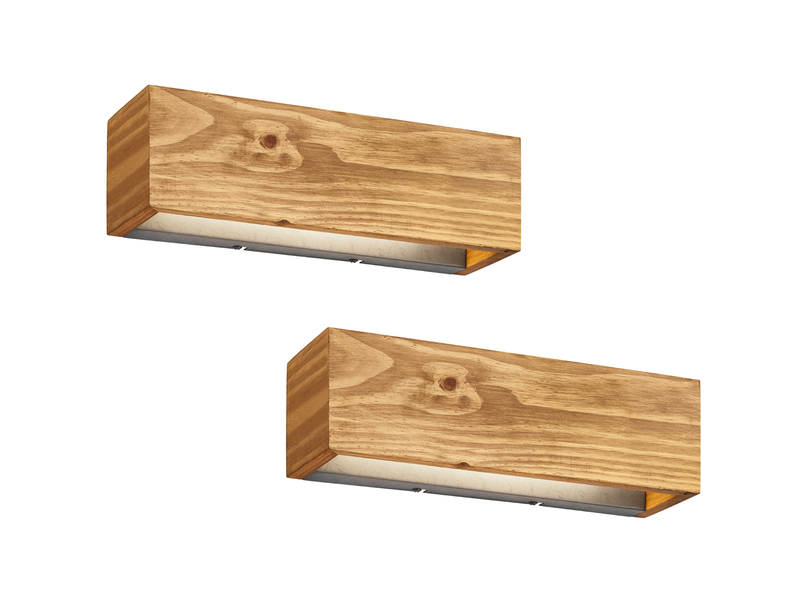 2er SET Up and Down LED Innen Wandlampen aus Echtholz, Breite 37cm