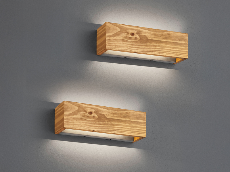 2er SET Up and Down LED Innen Wandlampen aus Echtholz, Breite 37cm