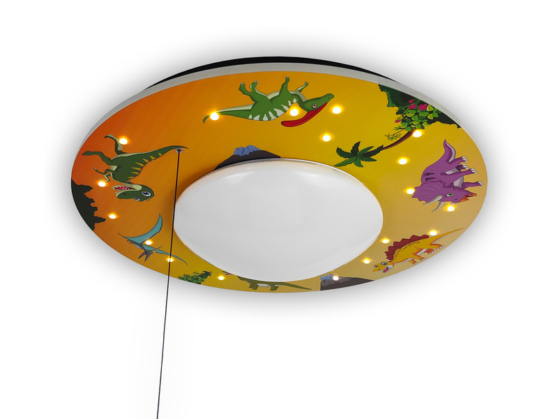 Coole LED Deckenleuchte Dino Motiv fürs Kinderzimmer Schlummerlicht bunt Ø54cm