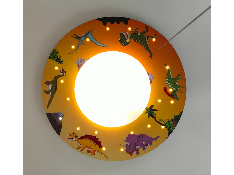 Coole LED Deckenleuchte Dino Motiv fürs Kinderzimmer Schlummerlicht bunt Ø54cm