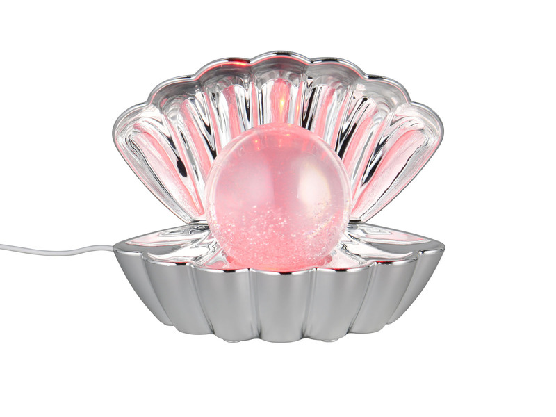 USB Muschel Tischlampe SHELLY Silber mit RGB Beleuchtung, Höhe 14cm
