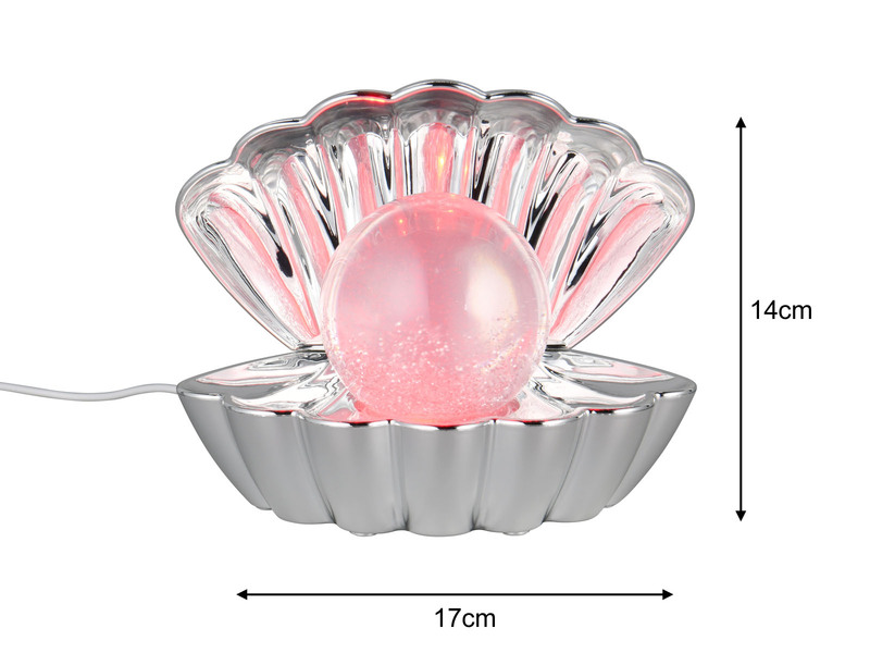 USB Muschel Tischlampe SHELLY Silber mit RGB Beleuchtung, Höhe 14cm