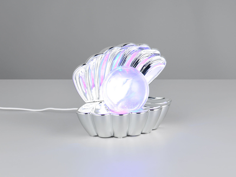 USB Muschel Tischlampe SHELLY Silber mit RGB Beleuchtung, Höhe 14cm