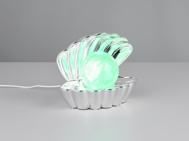 USB Muschel Tischlampe SHELLY Silber mit RGB Beleuchtung, Höhe 14cm