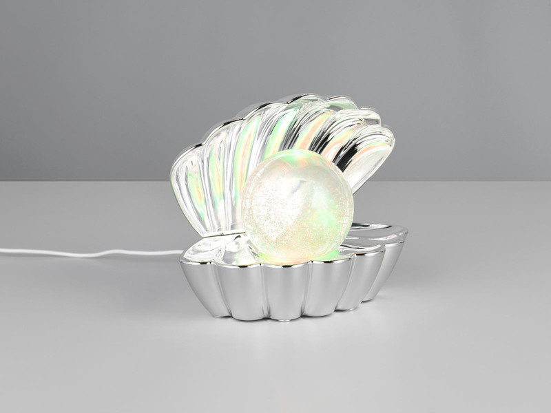 USB Muschel Tischlampe SHELLY Silber mit RGB Beleuchtung, Höhe 14cm