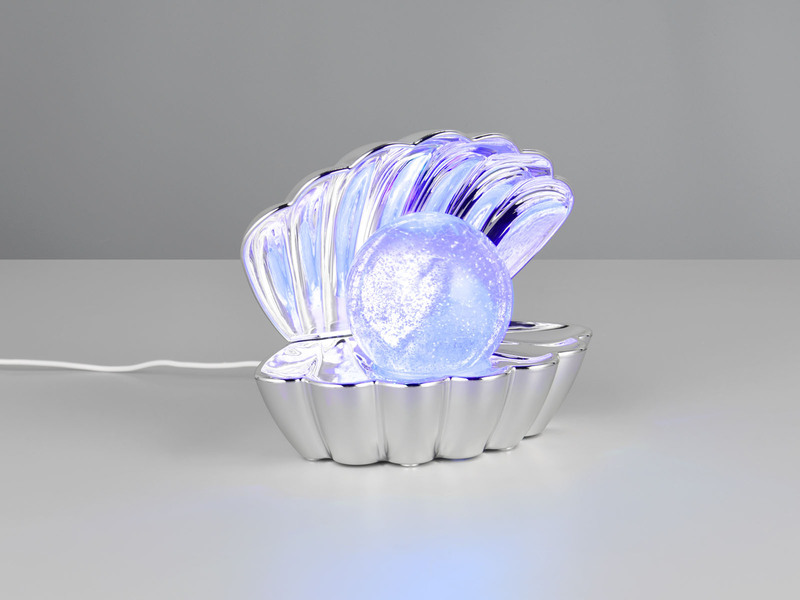 USB Muschel Tischlampe SHELLY Silber mit RGB Beleuchtung, Höhe 14cm