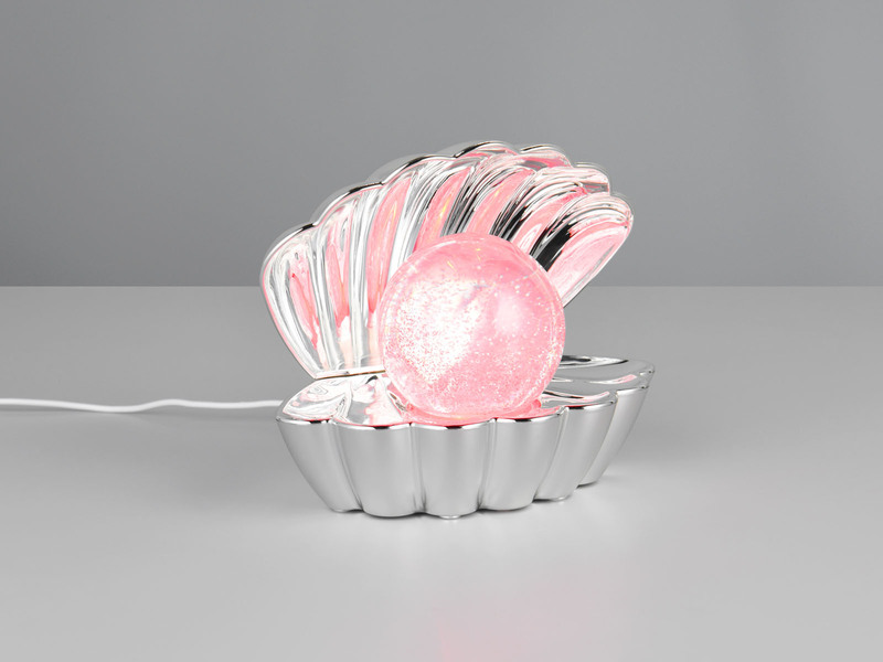 USB Muschel Tischlampe SHELLY Silber mit RGB Beleuchtung, Höhe 14cm