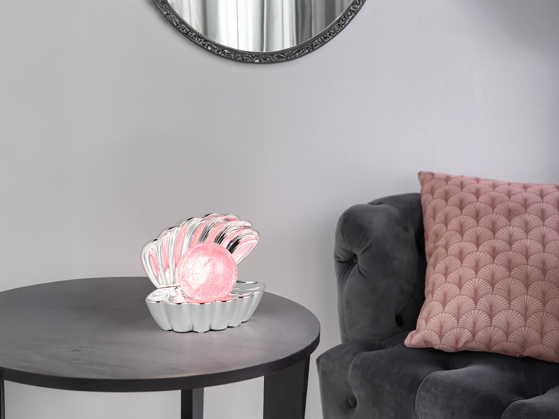 USB Muschel Tischlampe SHELLY Silber mit RGB Beleuchtung, Höhe 14cm